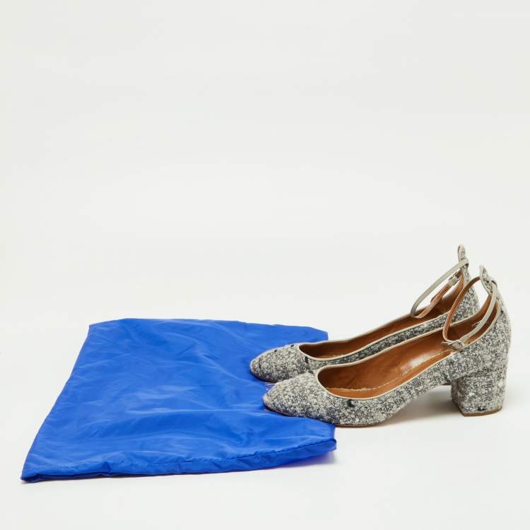Pre Owned Aquazzura Grey Tweed and Leather Block Heel Pumps Size 40