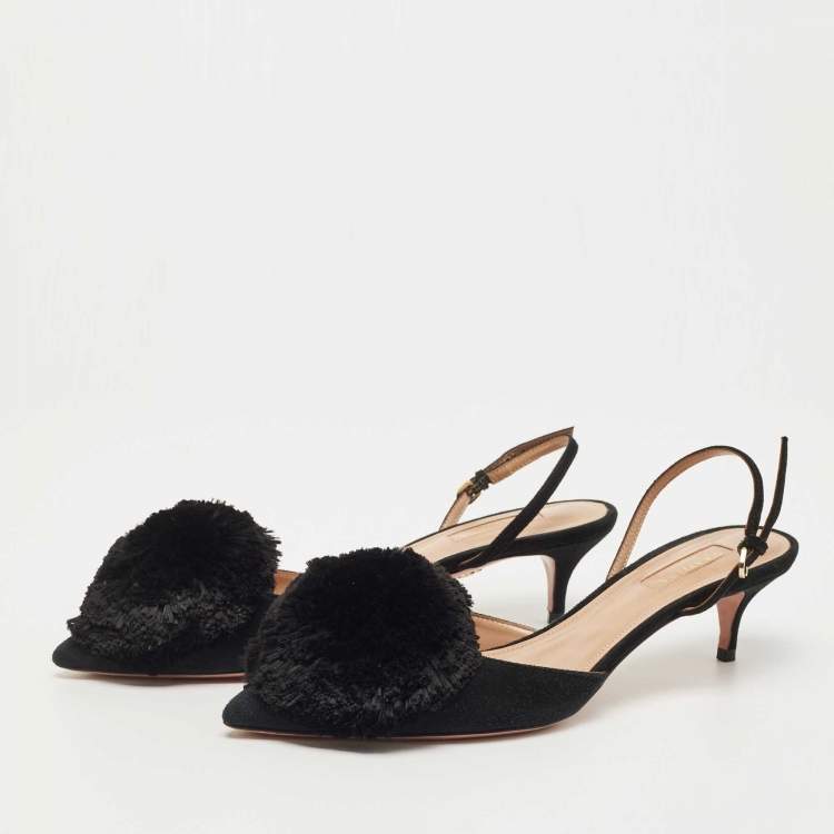 Pre Owned Aquazzura Black Suede Powder Puff Slingback Pumps Size 39
