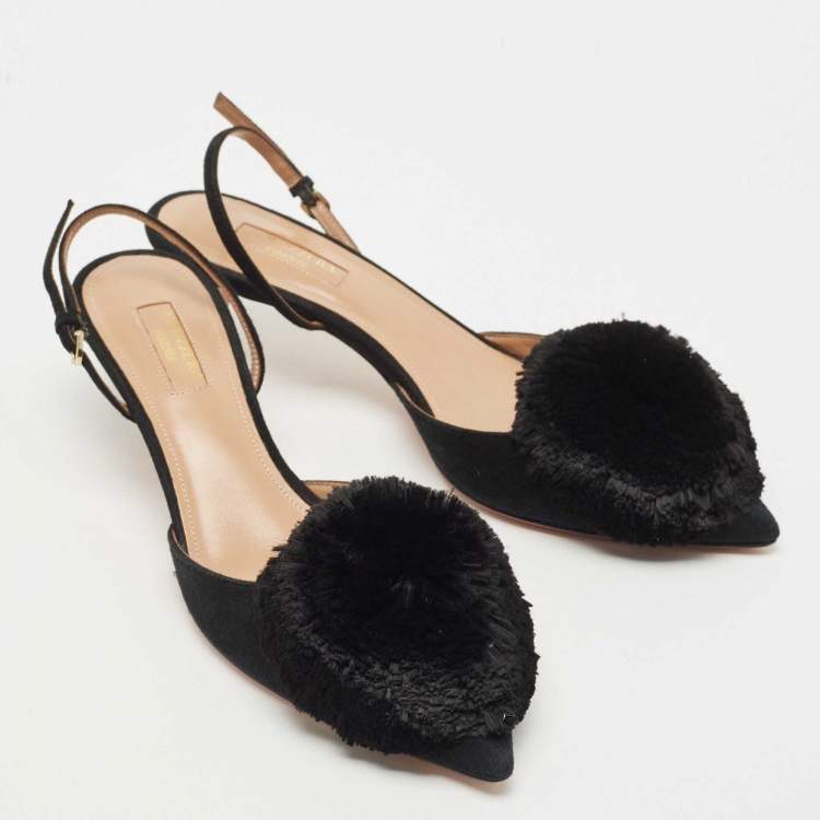 Pre Owned Aquazzura Black Suede Powder Puff Slingback Pumps Size 39