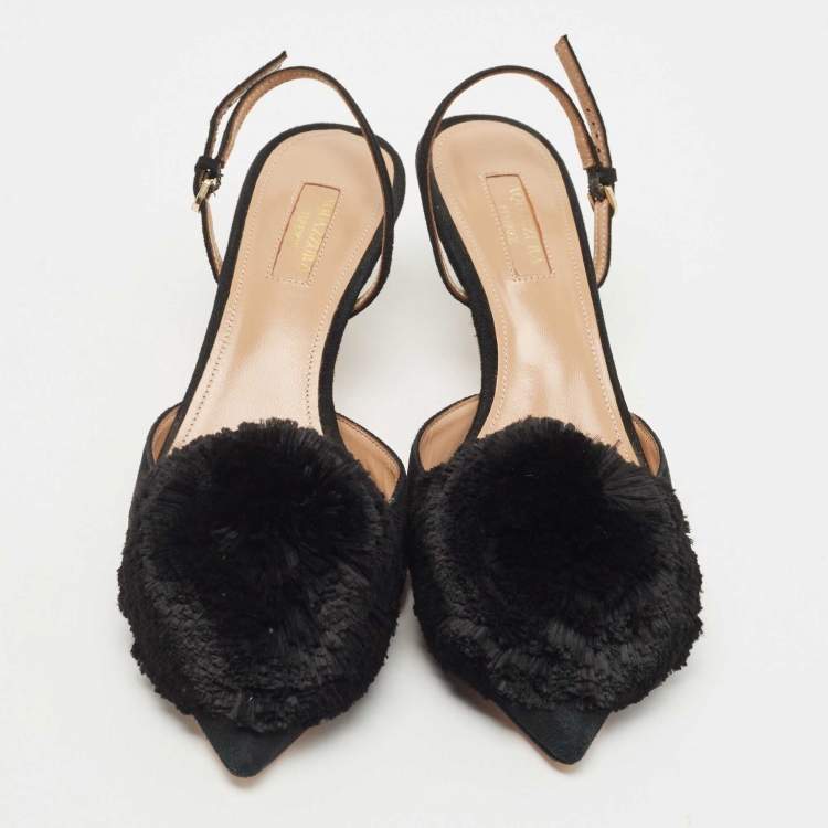 Pre Owned Aquazzura Black Suede Powder Puff Slingback Pumps Size 39
