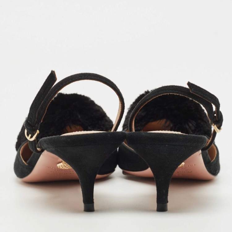 Pre Owned Aquazzura Black Suede Powder Puff Slingback Pumps Size 39