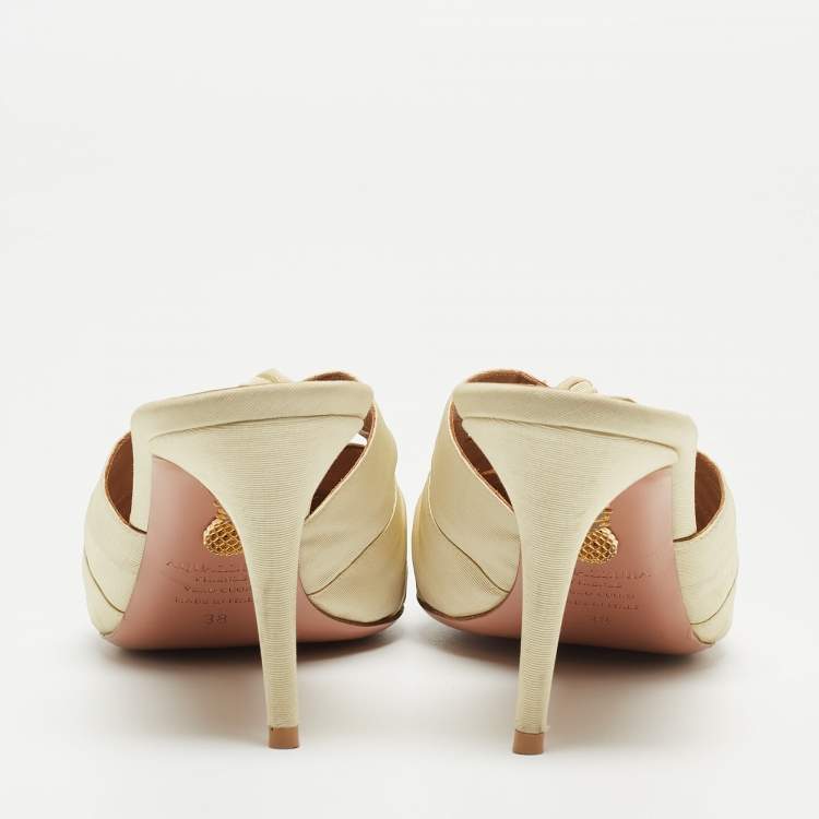 Pre Owned Aquazzura Tow Tone Knotted Fabric Mondaine Mules Size 38