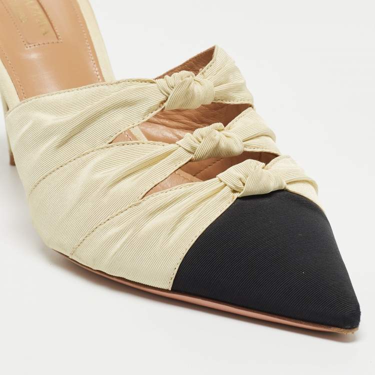Pre Owned Aquazzura Tow Tone Knotted Fabric Mondaine Mules Size 38