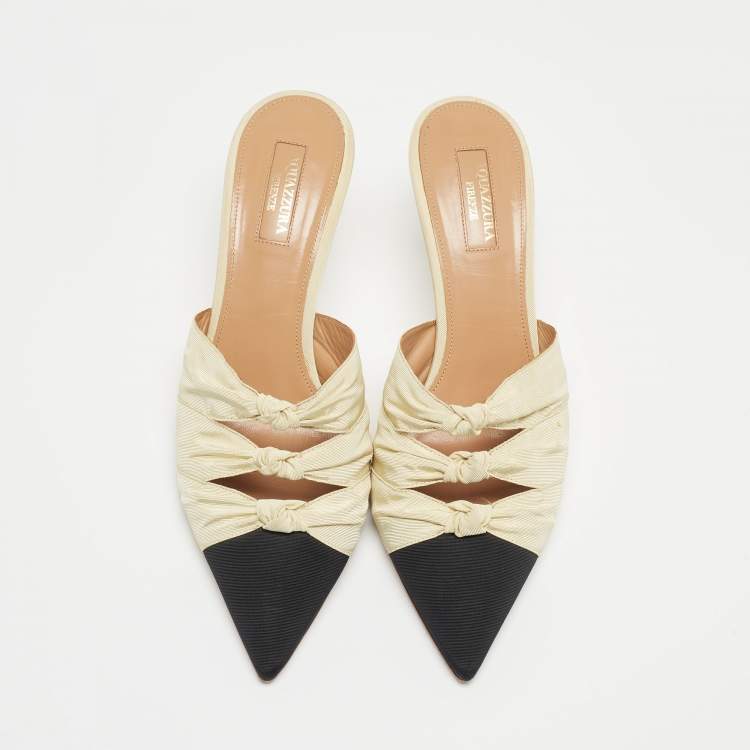 Pre Owned Aquazzura Tow Tone Knotted Fabric Mondaine Mules Size 38