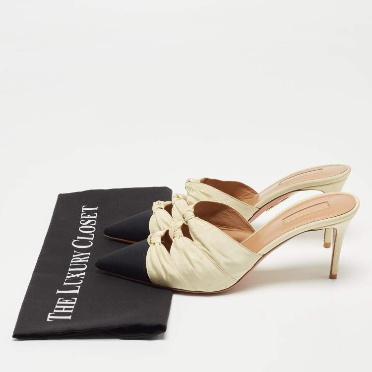 Pre Owned Aquazzura Tow Tone Knotted Fabric Mondaine Mules Size 38