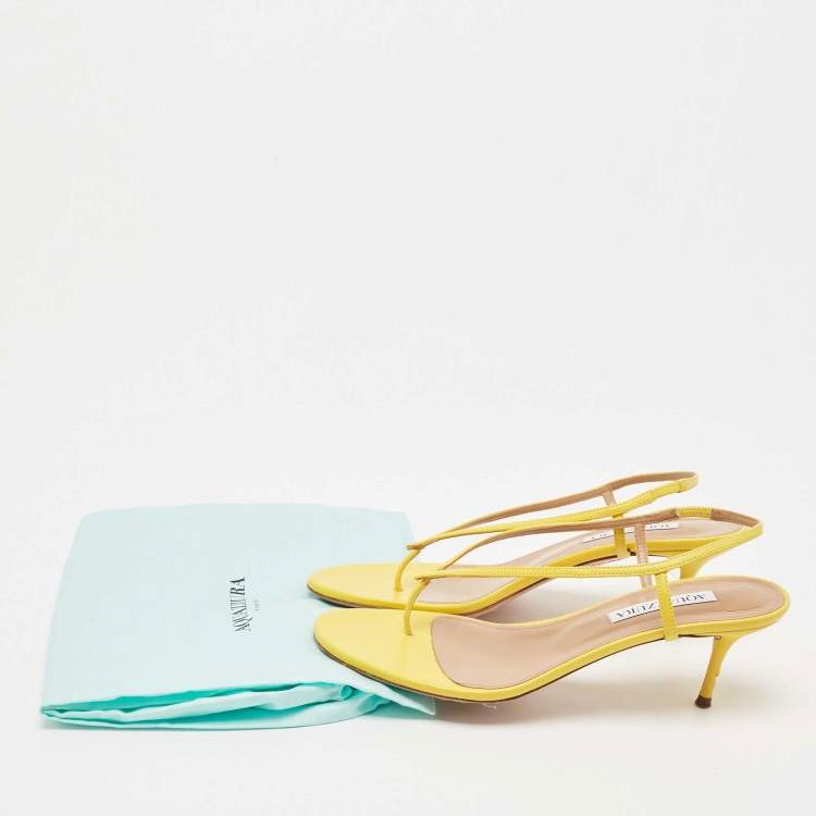 Pre Owned Aquazzura Yellow Leather Slingback Sandals Size 38