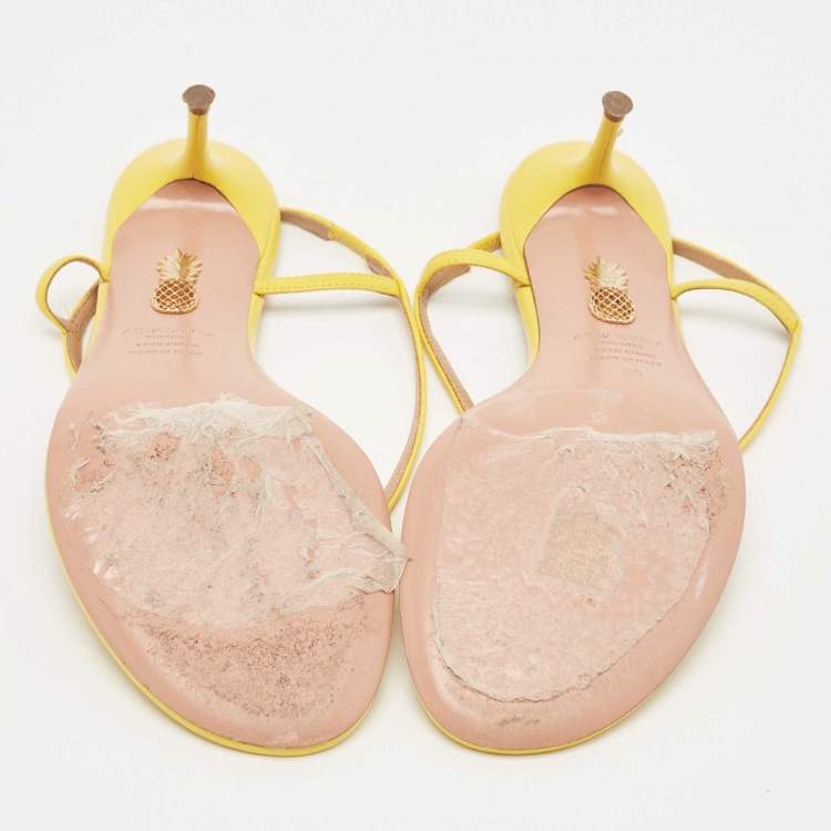 Pre Owned Aquazzura Yellow Leather Slingback Sandals Size 38