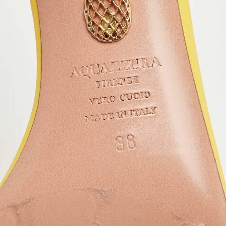 Pre Owned Aquazzura Yellow Leather Slingback Sandals Size 38