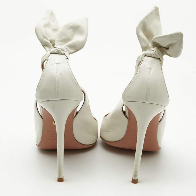 Pre Owned  Aquazzura White Leather Bow Tie Pumps Size 37 
