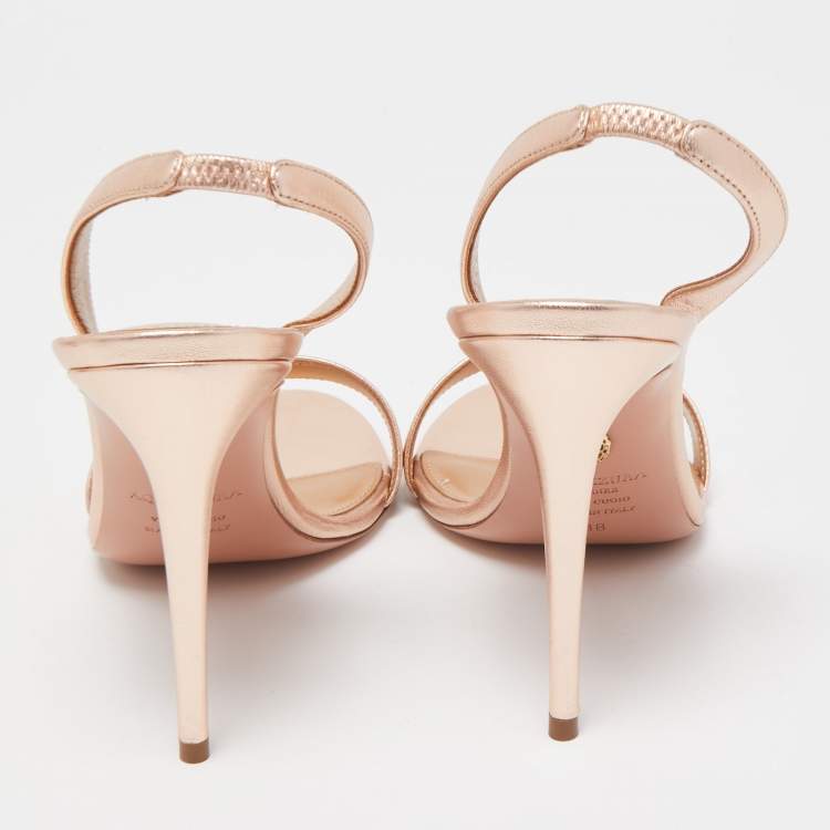 Pre Owned Aquazzura Rose Metallic Gold Leather Slingback Sandals Size 38