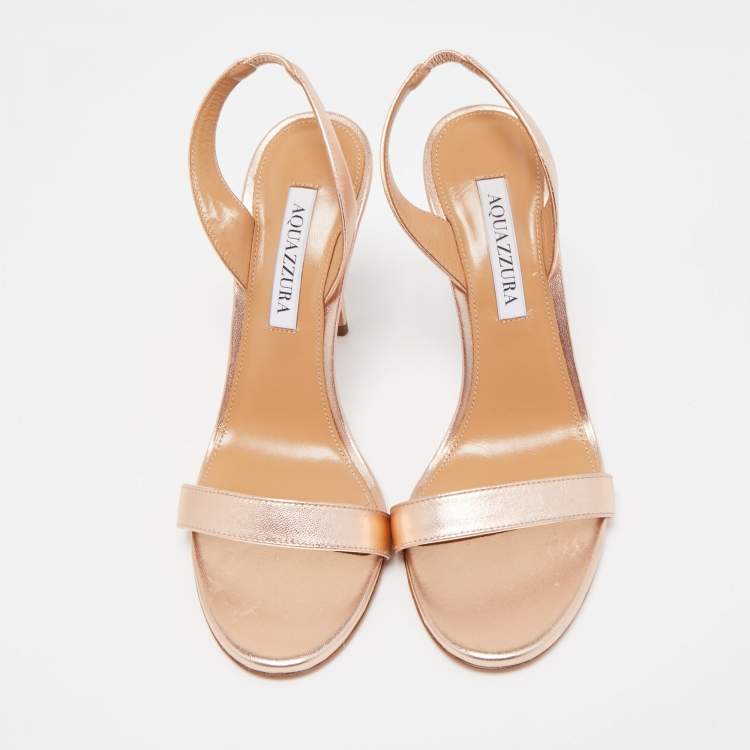 Pre Owned Aquazzura Rose Metallic Gold Leather Slingback Sandals Size 38