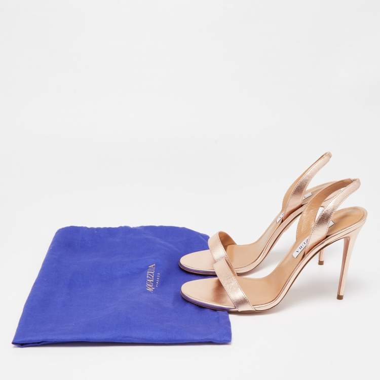 Pre Owned Aquazzura Rose Metallic Gold Leather Slingback Sandals Size 38