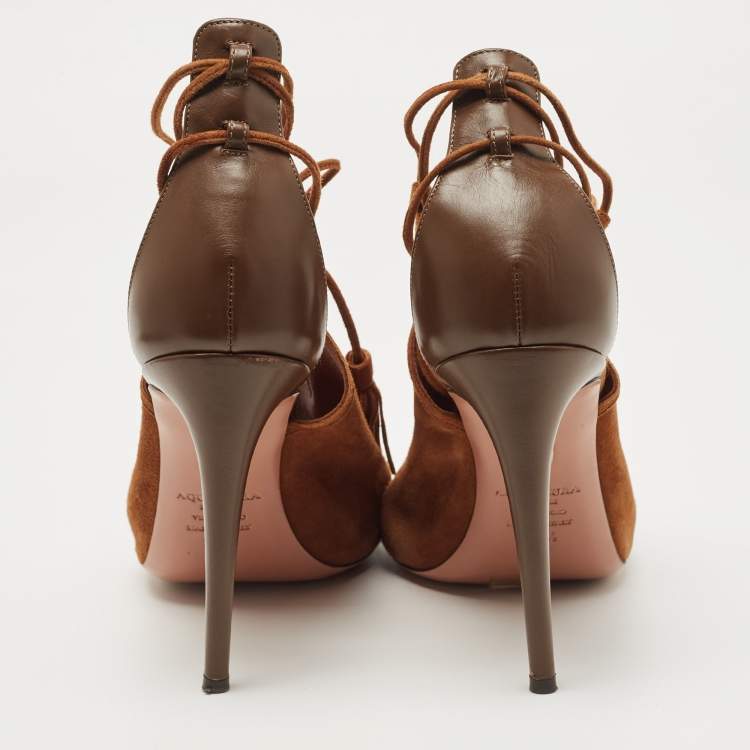 Pre Owned Aquazzura Brown Suede Get Me Everywhere Sandals Size 38.5
