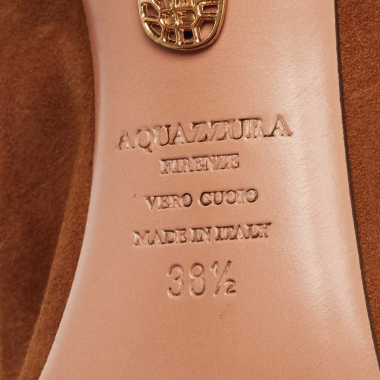 Pre Owned Aquazzura Brown Suede Get Me Everywhere Sandals Size 38.5