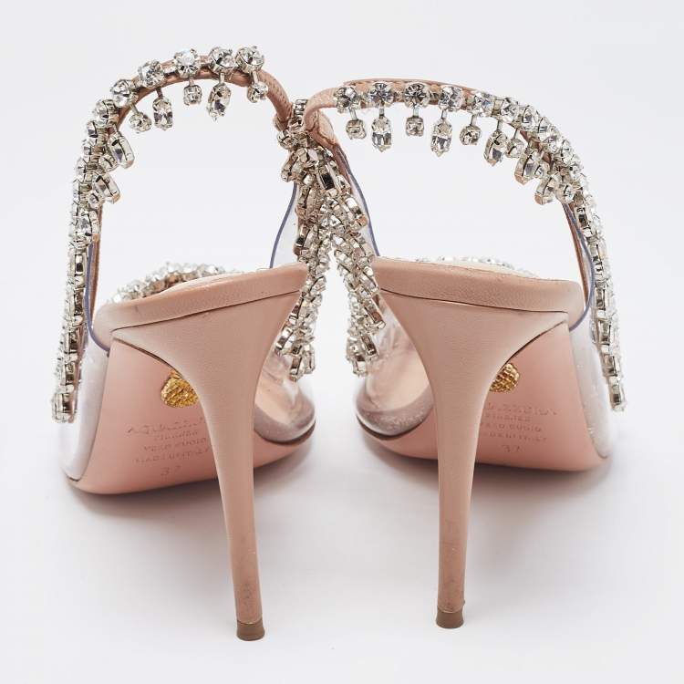 Pre Owned Aquazzura Transparent/Beige PVC and Leather Temptation Slingback Pumps Size 37