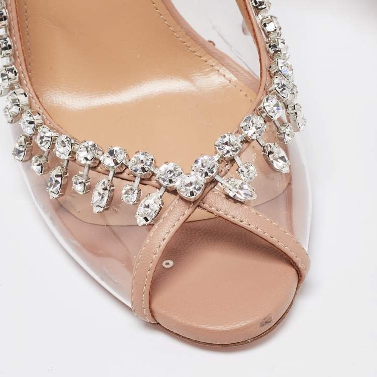 Pre Owned Aquazzura Transparent/Beige PVC and Leather Temptation Slingback Pumps Size 37