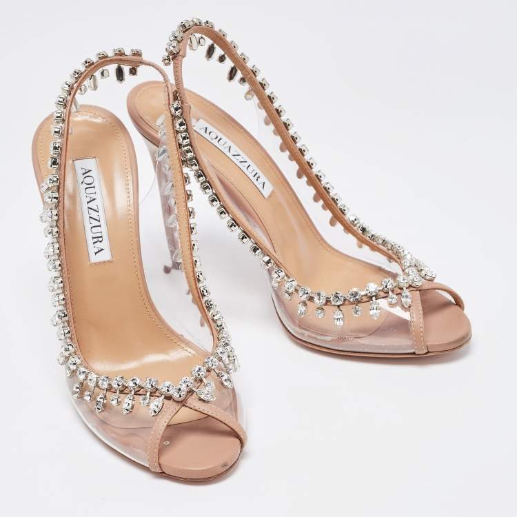 Pre Owned Aquazzura Transparent/Beige PVC and Leather Temptation Slingback Pumps Size 37