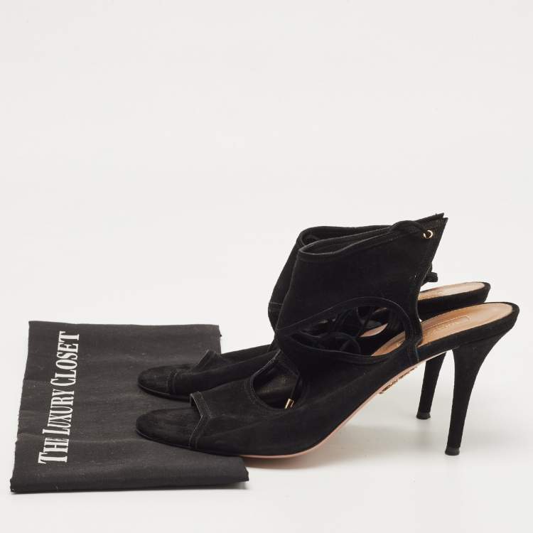 Pre Owned Aquazzura Black Suede Sexy Thing Sandals Size 42