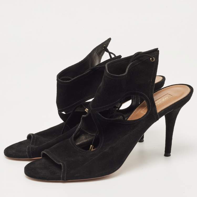 Pre Owned Aquazzura Black Suede Sexy Thing Sandals Size 42