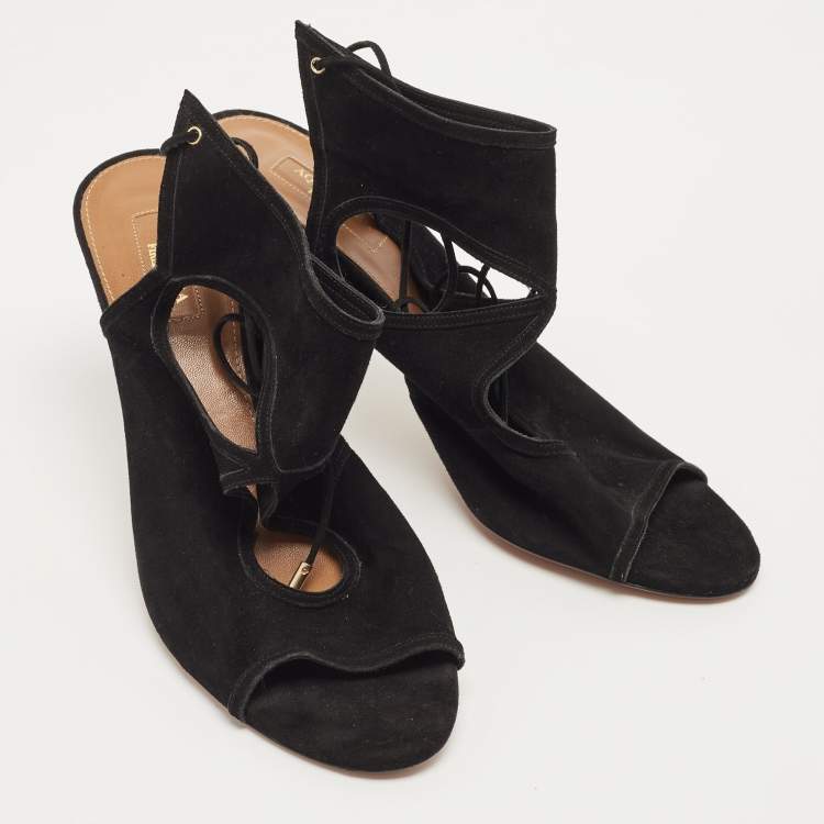 Pre Owned Aquazzura Black Suede Sexy Thing Sandals Size 42