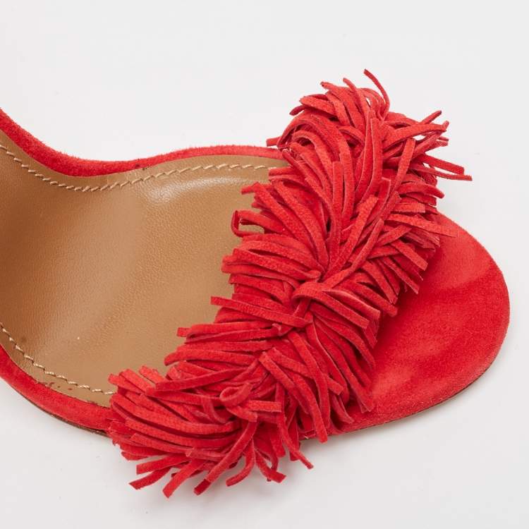 مملوكة مسبقًا Aquazzura Red Suede Wild Thing Sandals Size 36