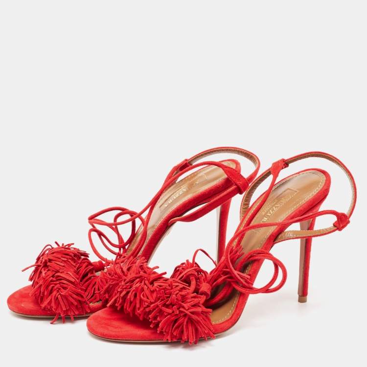 مملوكة مسبقًا Aquazzura Red Suede Wild Thing Sandals Size 36
