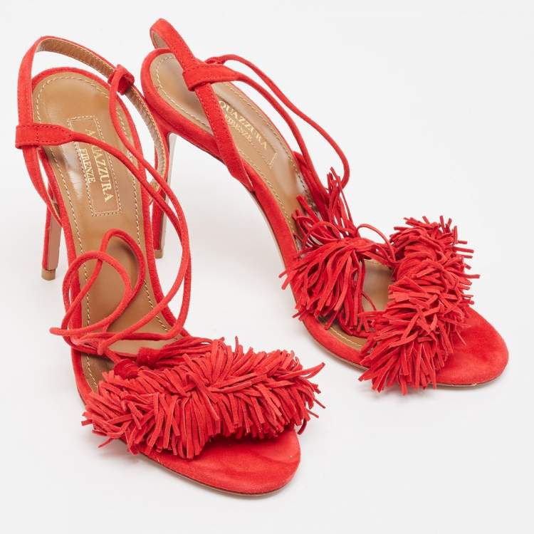 مملوكة مسبقًا Aquazzura Red Suede Wild Thing Sandals Size 36