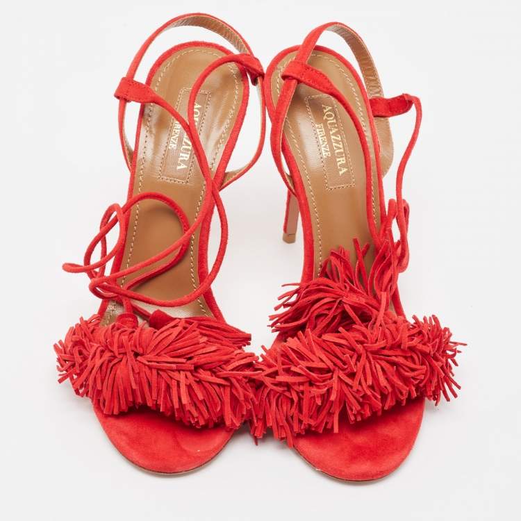 مملوكة مسبقًا Aquazzura Red Suede Wild Thing Sandals Size 36