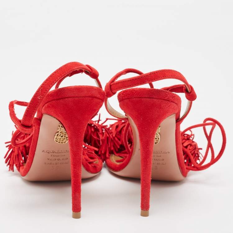 مملوكة مسبقًا Aquazzura Red Suede Wild Thing Sandals Size 36
