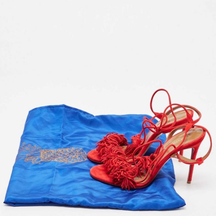 مملوكة مسبقًا Aquazzura Red Suede Wild Thing Sandals Size 36