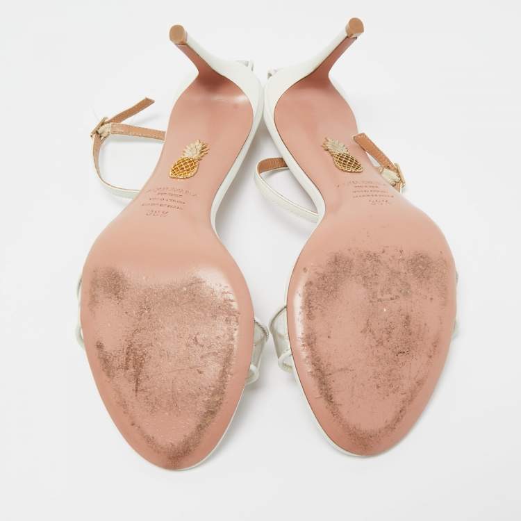 Pre Owned Aquazzura White Leather and PVC Ankle Strap Sandals Size 38.5