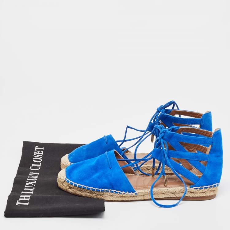 مملوكة مسبقًا Aquazzura Blue Suede Strappy Espadrille Sandals Size 38