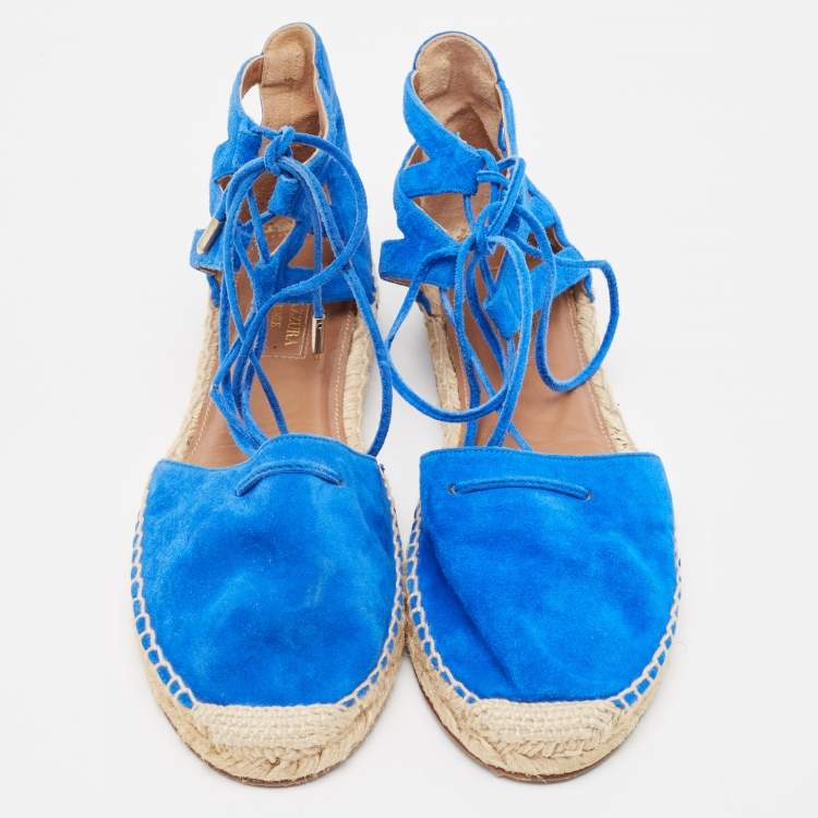مملوكة مسبقًا Aquazzura Blue Suede Strappy Espadrille Sandals Size 38