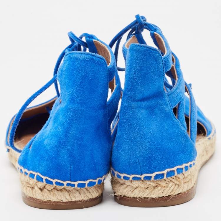 مملوكة مسبقًا Aquazzura Blue Suede Strappy Espadrille Sandals Size 38
