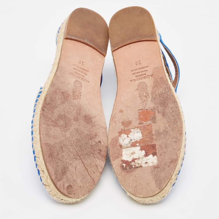 مملوكة مسب�قًا Aquazzura Blue Suede Strappy Espadrille Sandals Size 38