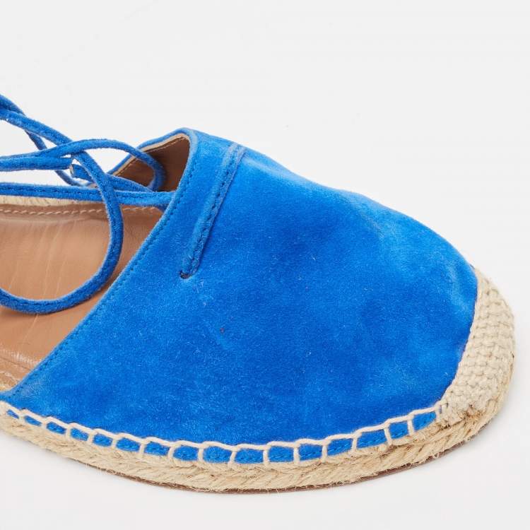مملوكة مسبقًا Aquazzura Blue Suede Strappy Espadrille Sandals Size 38