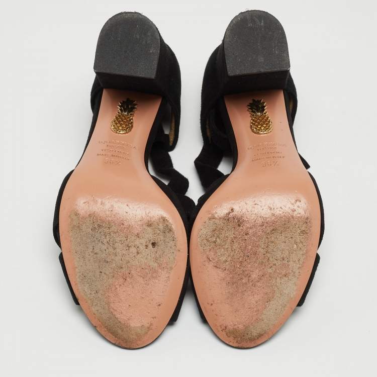 Pre Owned Aquazzura Black Suede Tarzan Sandals Size 36.5