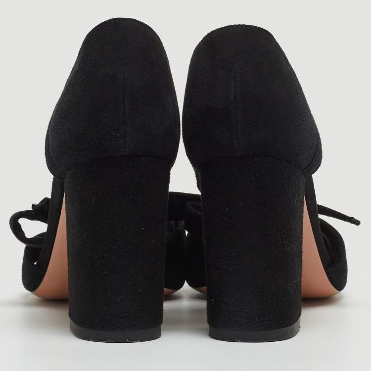 Pre Owned Aquazzura Black Suede Tarzan Sandals Size 36.5