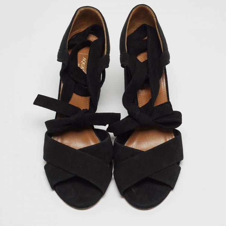 Pre Owned Aquazzura Black Suede Tarzan Sandals Size 36.5