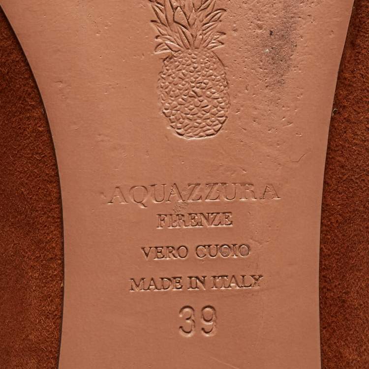 Pre Owned Aquazzura Brown Suede Dancer Ankle Wrap Ballet Flats Size 39
