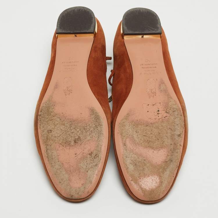Pre Owned Aquazzura Brown Suede Dancer Ankle Wrap Ballet Flats Size 39