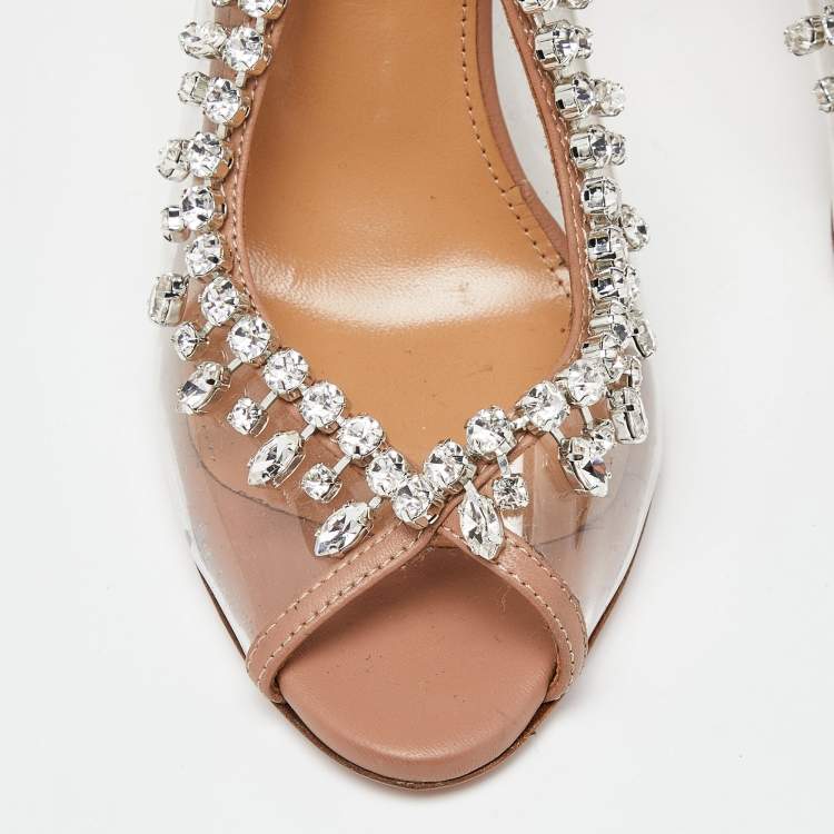 Pre Owned Aquazzura Beige Leather and PVC Temptation Slingback Pumps Size 36