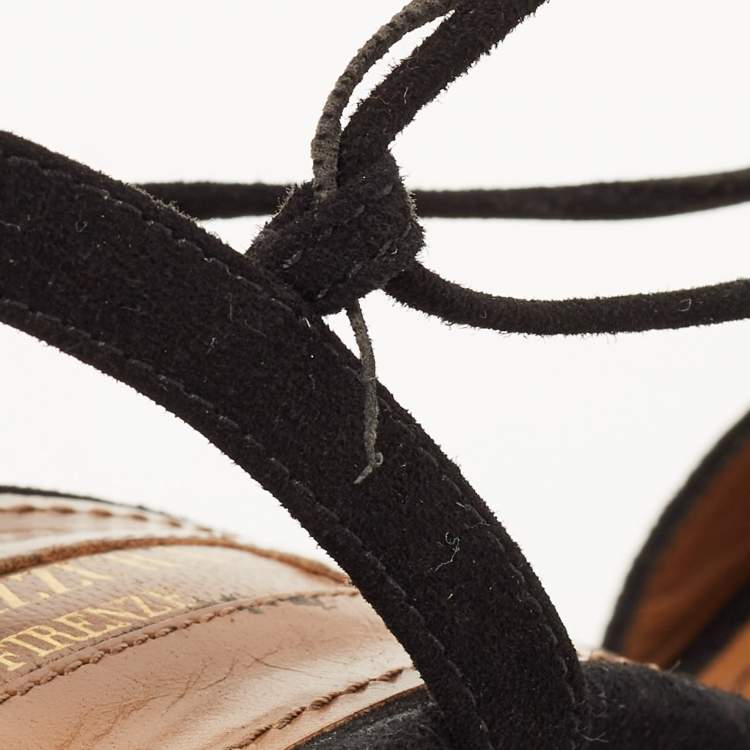 Pre Owned Aquazzura Black Suede Ankle Strap Platform Sandals Size 38 