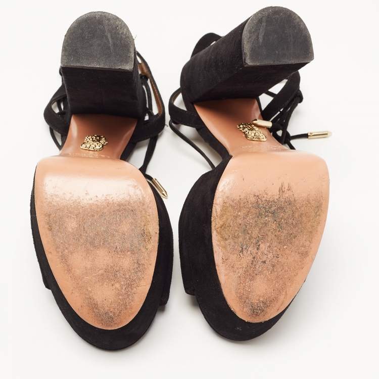 Pre Owned Aquazzura Black Suede Ankle Strap Platform Sandals Size 38 