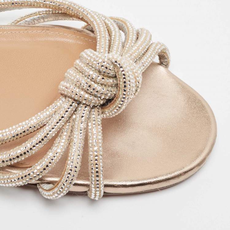 Pre Owned Aquazzura Beige Suede Crystal Slide Flats Size 38.5  