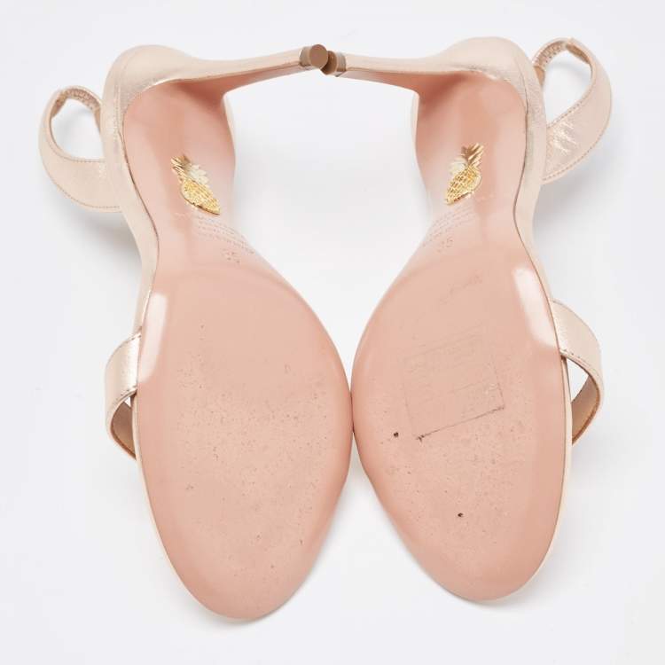 Pre Owned Aquazzura Rose Gold Leather So Nude Sandals Size 35