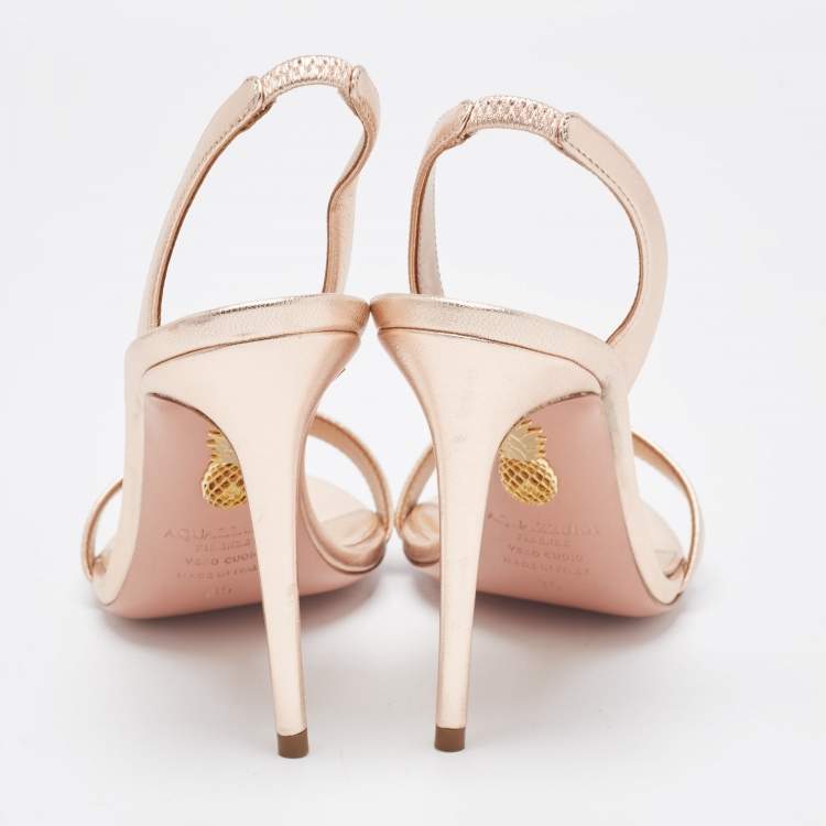 Pre Owned Aquazzura Rose Gold Leather So Nude Sandals Size 35