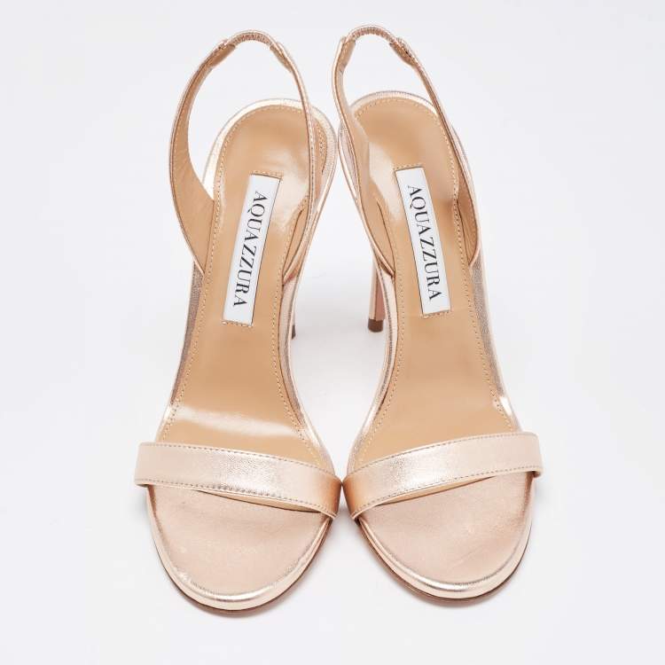 Pre Owned Aquazzura Rose Gold Leather So Nude Sandals Size 35