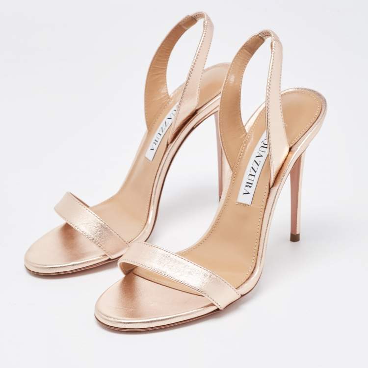 Pre Owned Aquazzura Rose Gold Leather So Nude Sandals Size 35