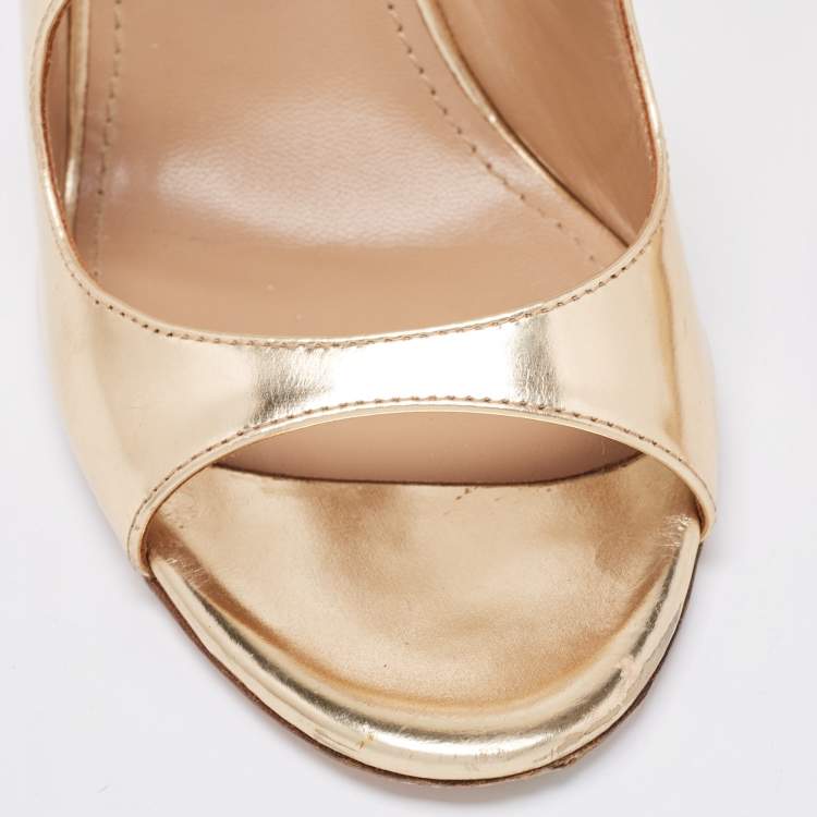 مملوكة مسبقًا Aquazzura Gold Foil Leather Sofia Open Toe Ankle Wrap Sandals Size 37.5